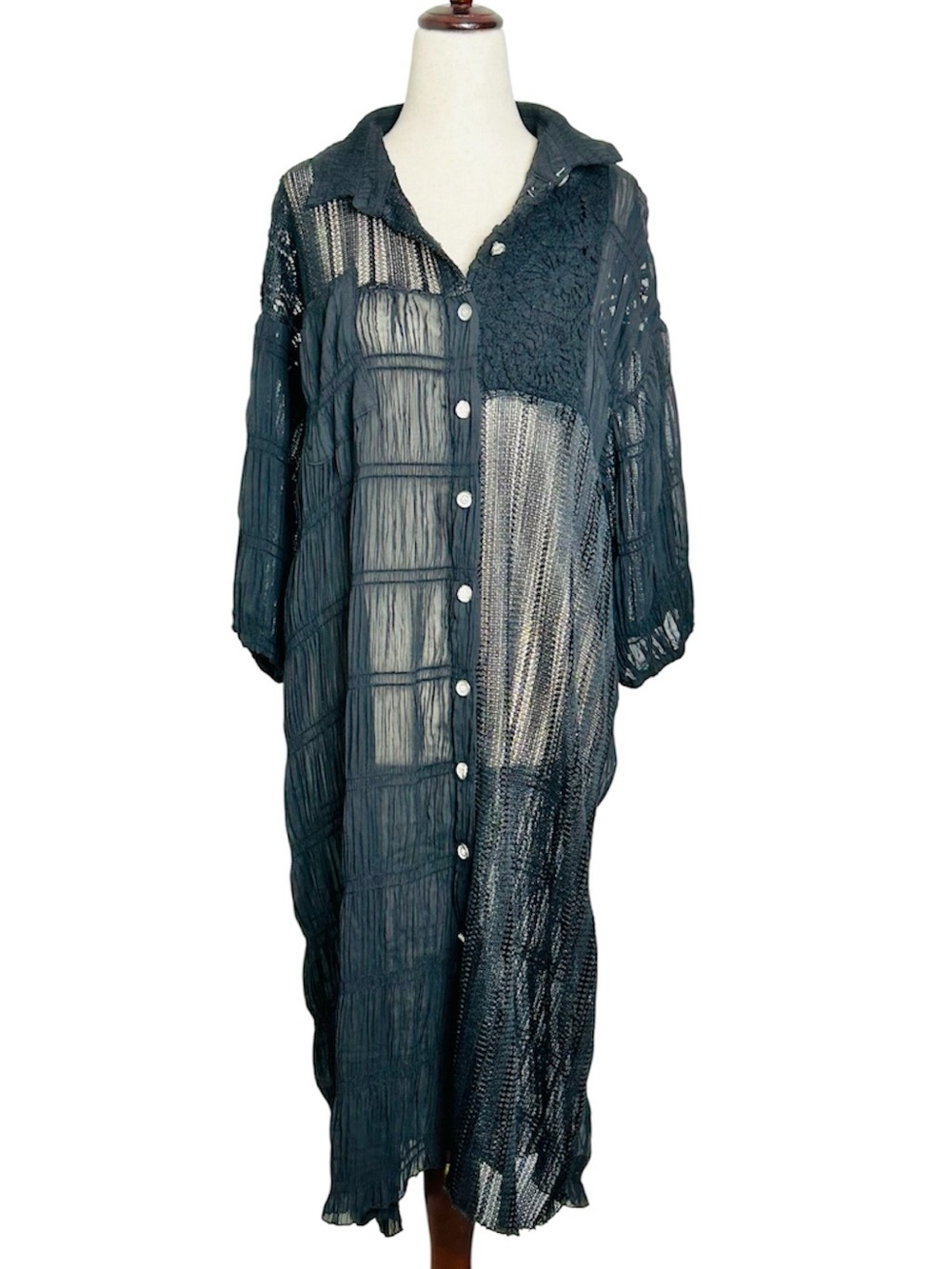 POL Black Mixed-Media Patchwork Lace Kimono Duster size Small Boho Goth
